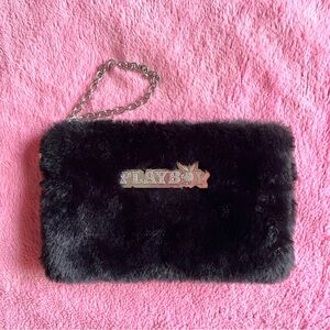 Black faux fur Playboy clutch